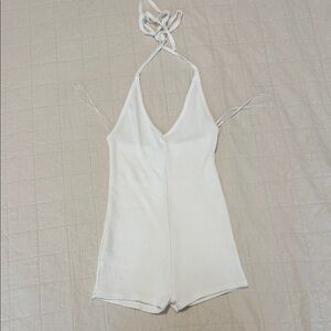 Zara Cream Ribbed Halter Top